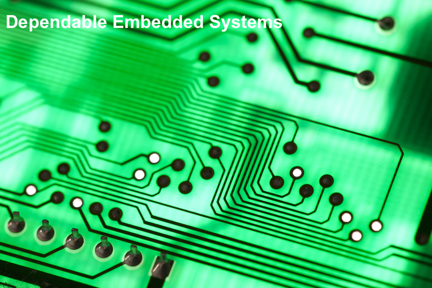 Printed Circuit Board with Text "Dependent Embedded Systems"